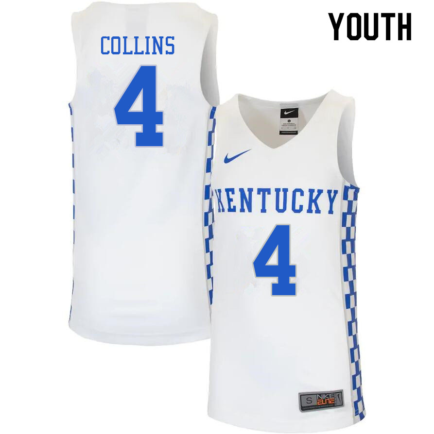 Youth #4 Daimion Collins Kentucky Wildcats College Basketball Jerseys Sale-White